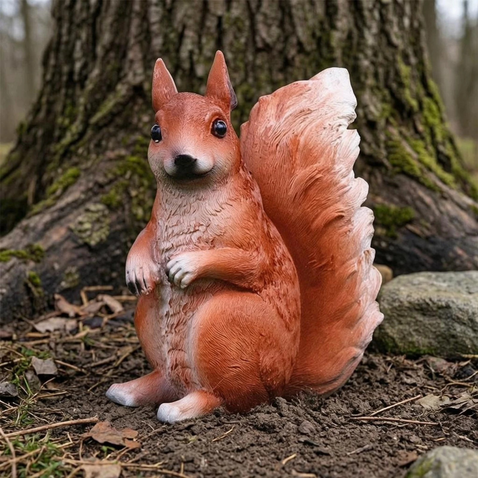 Squirrel Garden Statue Textured Textured Coat Animal Sculpture Outdoor Decor Weather Resistant