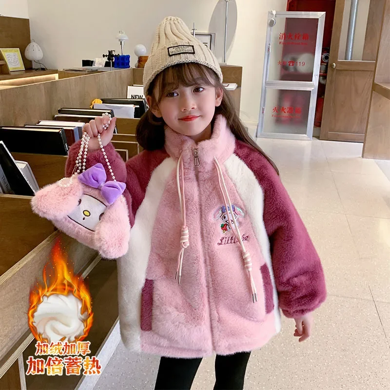 

Sweet My Melody Kuromi Anime Kawaii Winter Warm Coat Cute Cartoon Kuromi Sanrio Ins Fleece Jacket Clothing Gifts for Kids