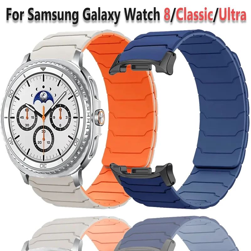 Magnetisches Silikonarmband für Samsung Galaxy Watch 8 40 mm 44 mm/Classic 46 mm, atmungsaktives Sportarmband Galaxy Watch Ultra 2025 47 mm