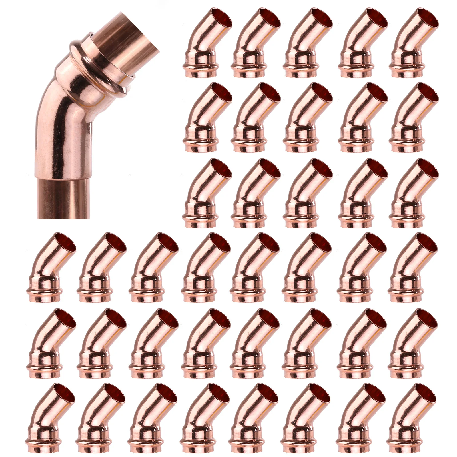 

Медные пресс-фитинги универсальные, 45-градусные, для медных труб, соединитель для сварки, аксессуары для домашнего водопровода