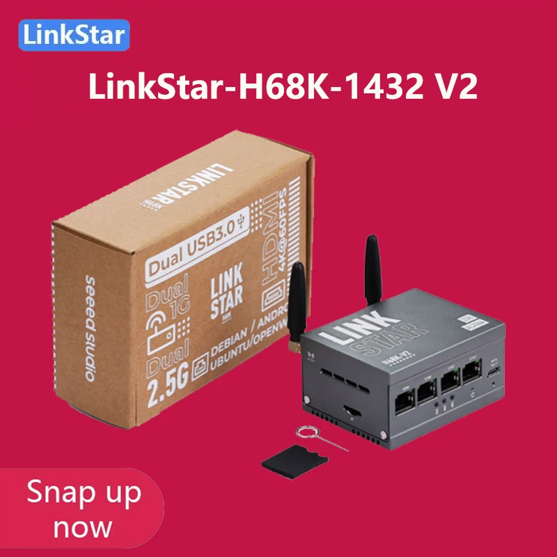 LinkStar H68K-1432 V2 4G RAM 32GB eMMc Wi-Fi6 Cortex-A55 RK3568 Dual-2.5G&dual-1G Ethernet 4K Output Android 11 Ubuntu OpenWRT