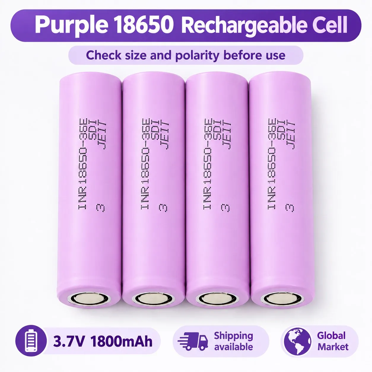 18650 Battery 3.7V 1800mAh Purple Sleeve Li-Ion Single Cell for Flashlight Torch Repair Replacement 1 To 100 Pieces Options