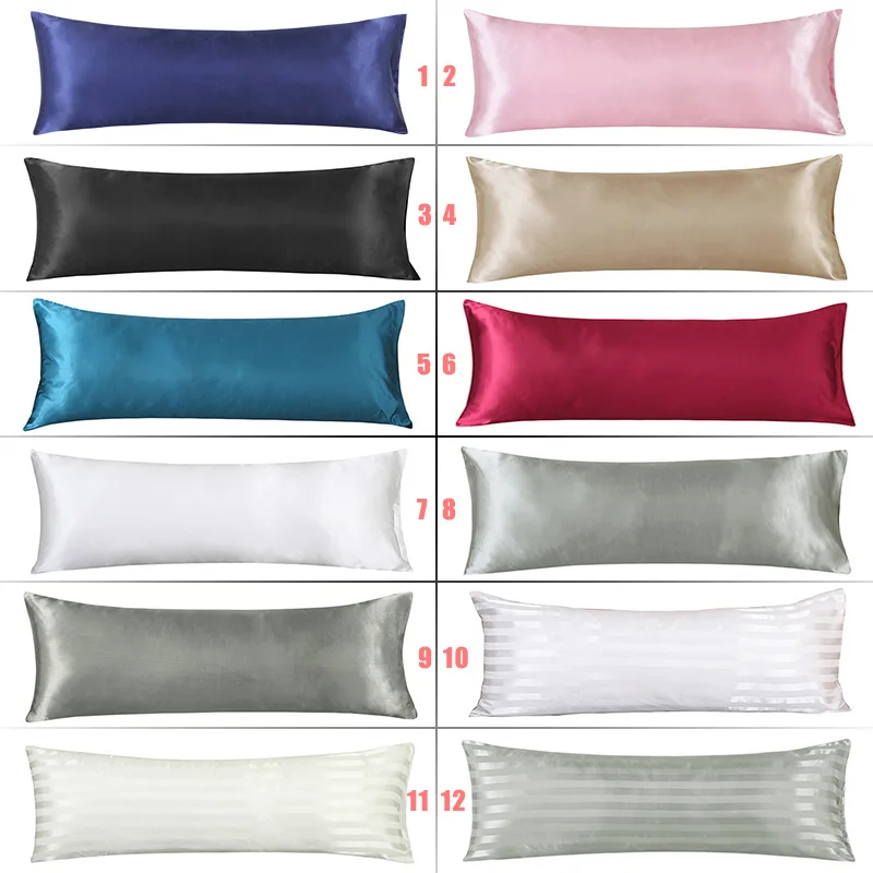 

20x54 inch Couple Double Pillow Case Satin Pillow Cases Solid Color Long Lovers Wedding Pillowcases