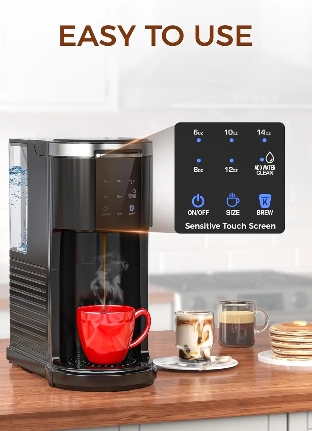 ماكينة صنع القهوة ذات الخدمة الواحدة، ماكينة تحضير القهوة للكبسولة والقهوة المطحونة، ماكينة صنع قهوة الكبسولات مع خزان مياه 40 أونصة، فورية