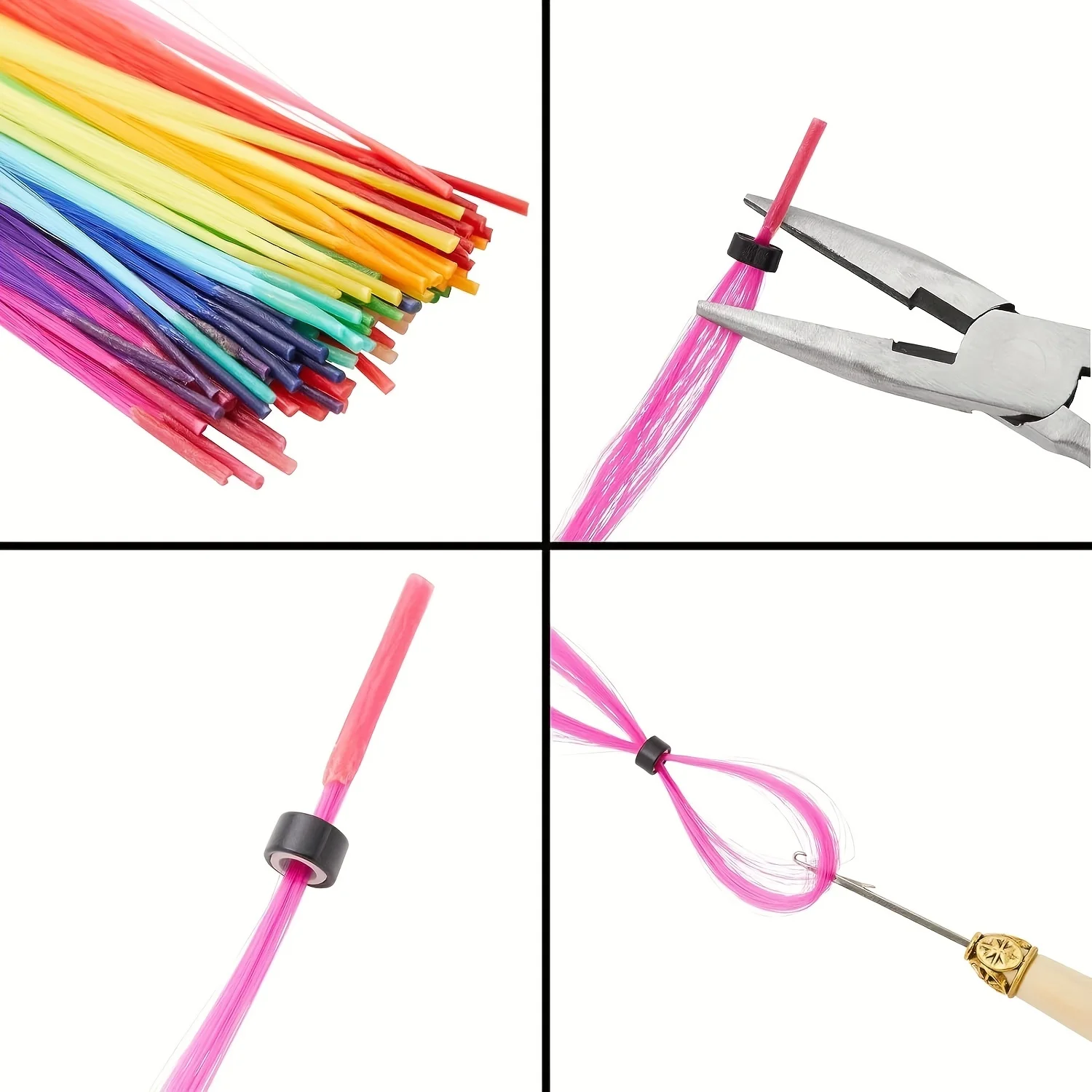 I-Tip ヘアピース 50 ストランド/パック 合成ハイライト フェザー ヘアアクセサリー オンブレカラー ブロンドからダークピンク