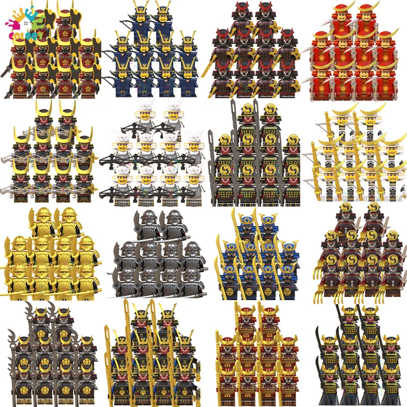 Kids Toys 10pcs/lot Samurai Building Blocks Soldiers Mini Action Figures Helmet Armor Archery Toys For Kids Christmas Gifts