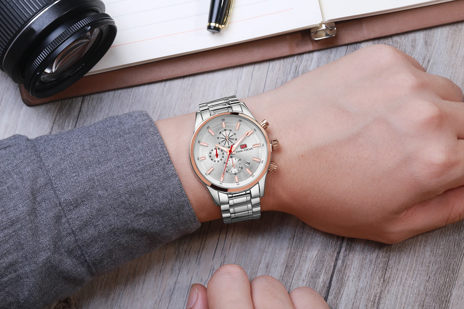 Mini Focus MF0081G Men Quartz Watches Waterproof Luminous Hands Silver Stainless Steel Band Classic Business Watch