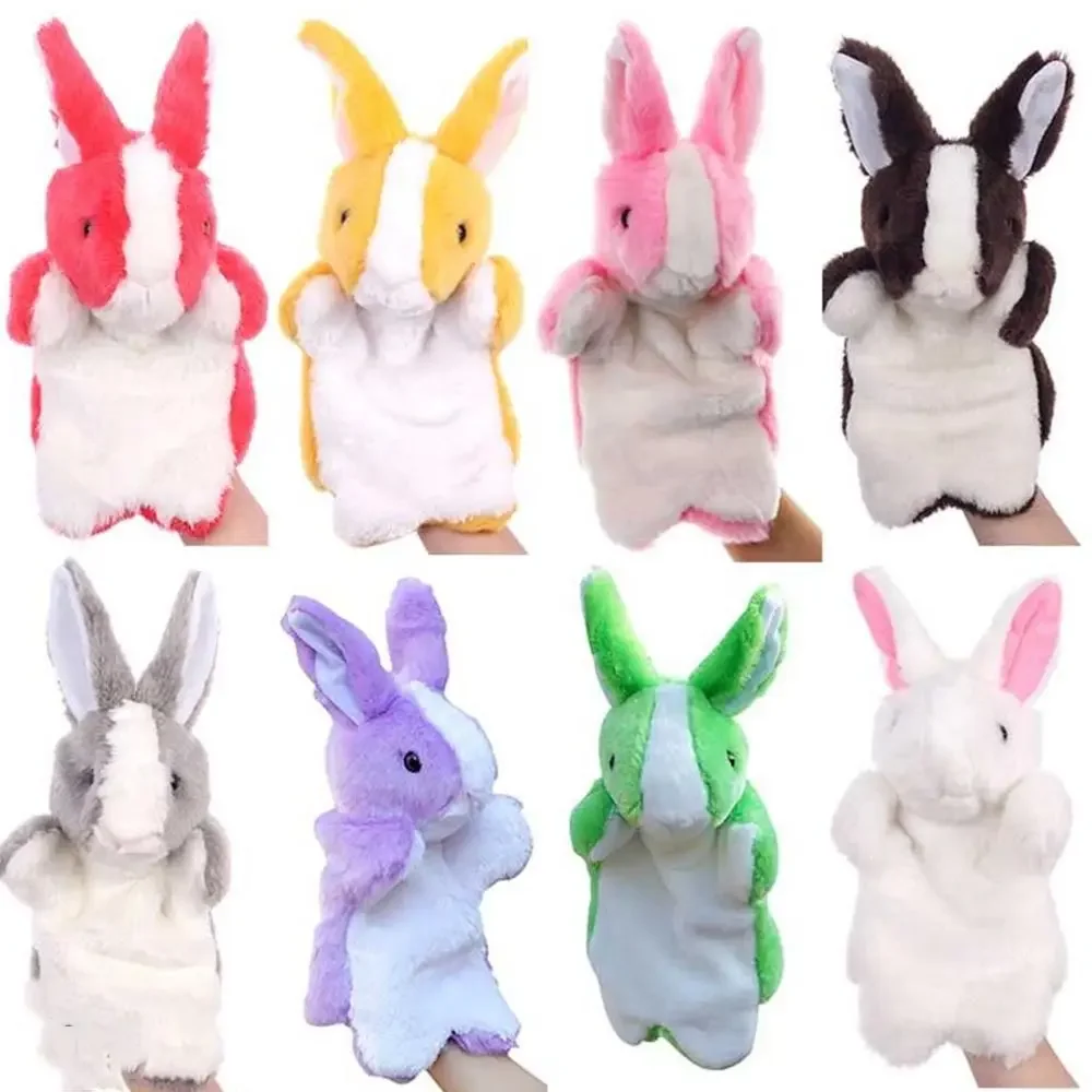 Marioneta de dedo de conejo de dibujos animados para niños, Animal de peluche suave lindo, juguetes de enseñanza de Educación Temprana, regalos de moda, 8 colores