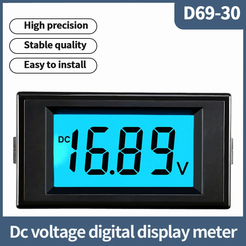 D69-30 DC Voltmeter Digital Display DC12V24V72V100V LCD Meter Head Two Wires Direct High Precision Low Power Consumption