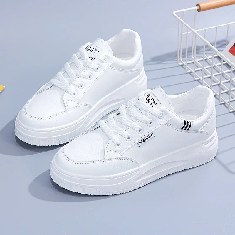 NEW Women White Sneakers Autumn Lace Up Thick Bottom Casual Flats Anti-slip Outdoor Walking Sports Board Shoes Sapatos Femininos