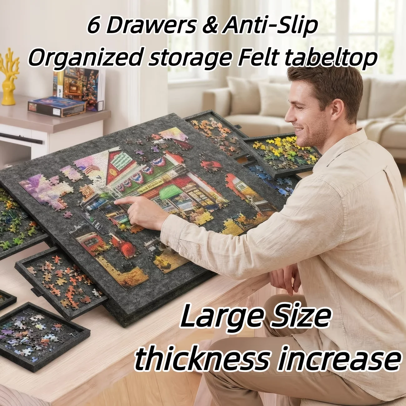 

6-Drawer 1500 Pieces Jigsaw Puzzle Board,Felt Color Drawers with Tilting 2-in-1 Stand&Cover,Portable Lightweight for Adults Gift