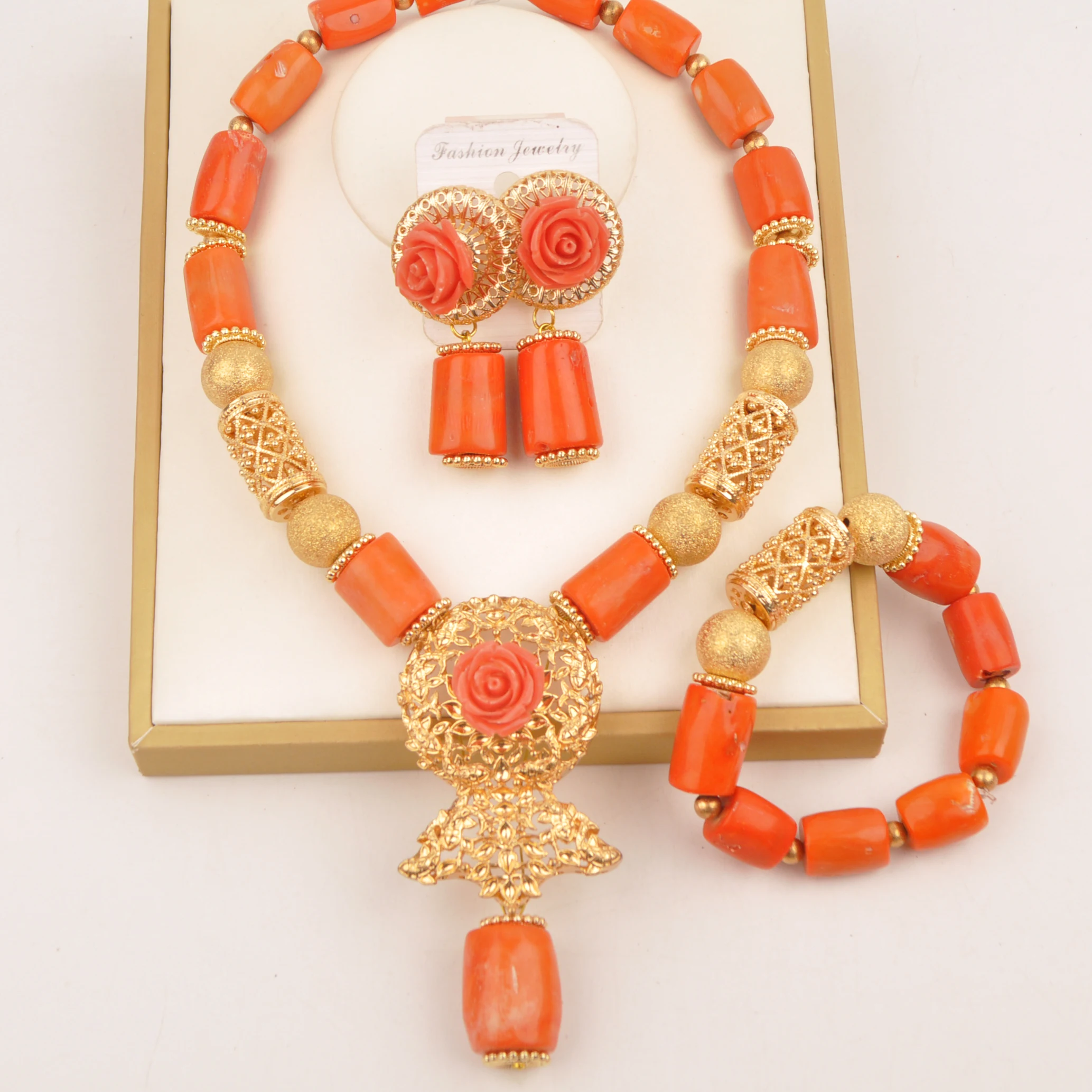 

Wedding necklace Orange Natural Coral Nigeria African fashion jewelry collection