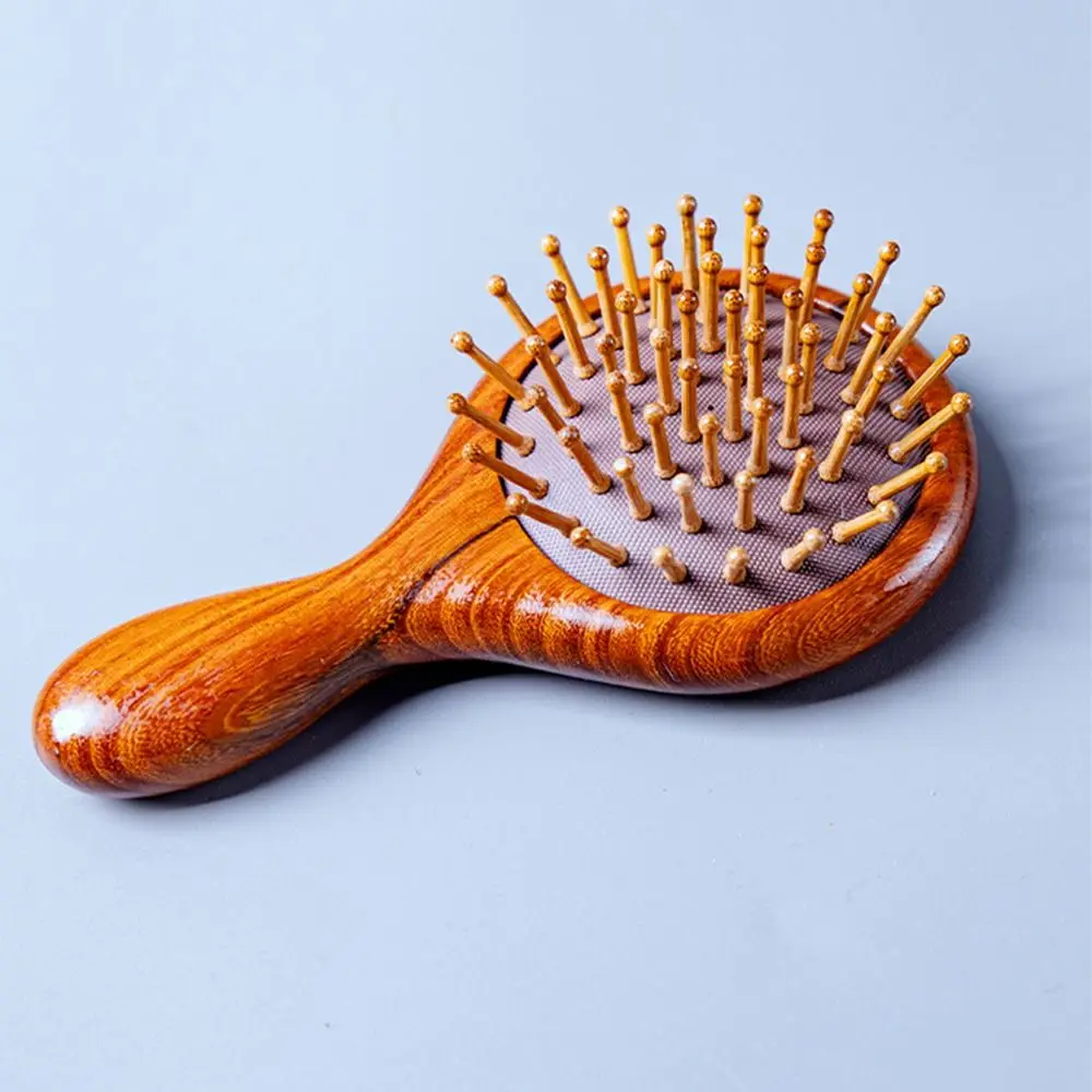 Wood Air Cushion Hair Comb Handmade Scalp Massage Mini Travel Hair Brush Nose Massage Anti Static Cute Cat Face Brush Relax