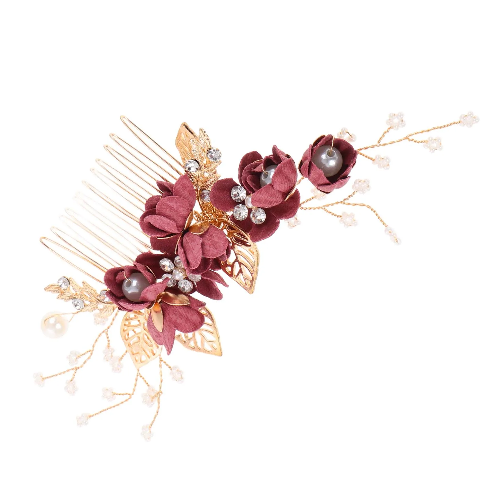 

Свадебная расческа для волос со стразами и цветочной имитацией, элегантный аксессуар для волос для невесты, головной убор подружек невесты, свадебный головной убор