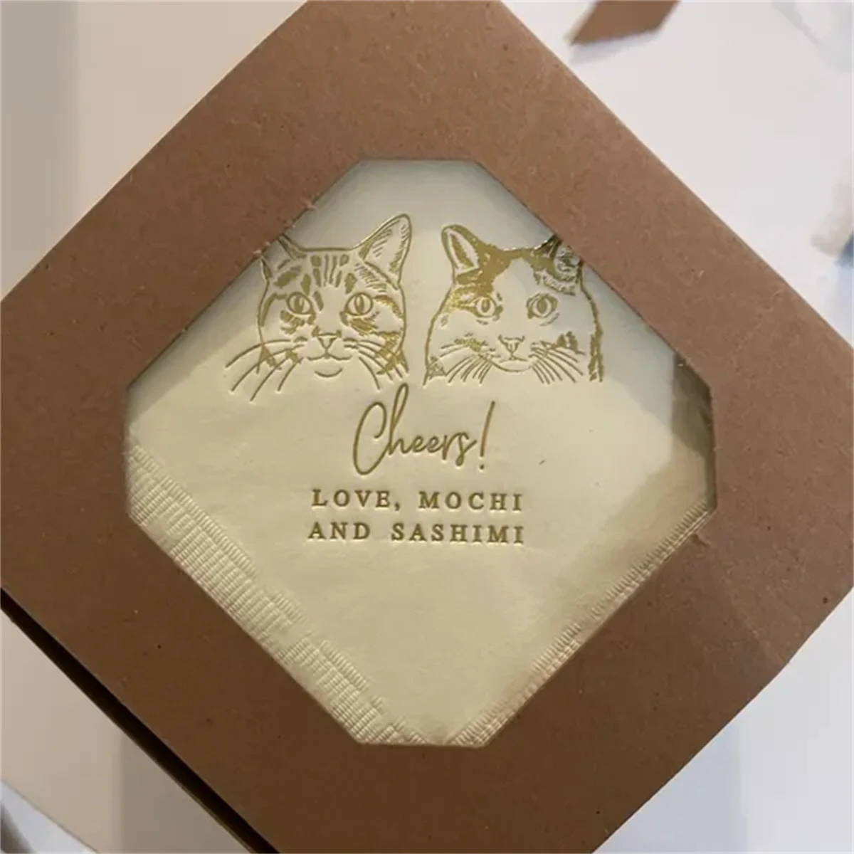 50 قطعة مناديل زفاف القط المصورة المخصصة ، دش الزفاف ، حفلة خطوبة ، مناديل بار مخصصة ، مناديل زفاف مخصصة للحيوانات الأليفة ،