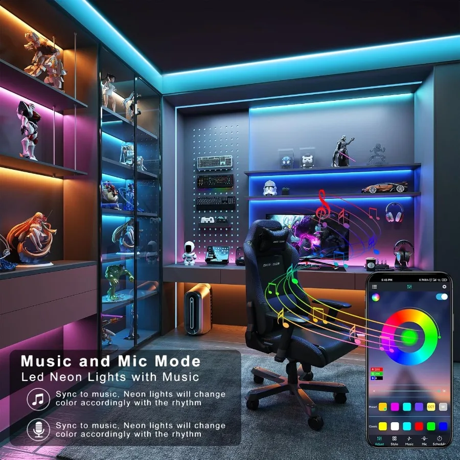 Lumières LED pour chambre à coucher 200 pieds 2 rouleaux de 100 pieds bandes lumineuses LED intelligentes ultra longues avec télécommande par application couleur de synchronisation musicale rvb