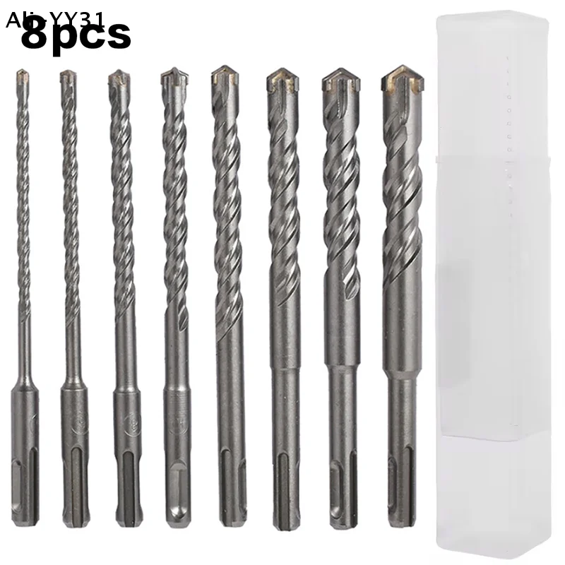 

【RZP】8Pcs Drill Bit Include Concrete Drill Bits And Cross-head Hammer Drill Bits (diameters 5, 6, 8, 10, 12, 14, 16, 18mm)
