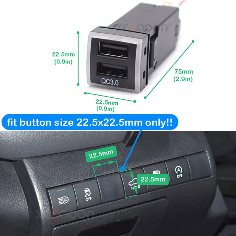 Dual 2 USB QC3.0 CellPhone Car Quick Charger for Toyota Land Cruiser Prado 150 Series Rav4 Camry Hiace Corolla, Total Power 36W