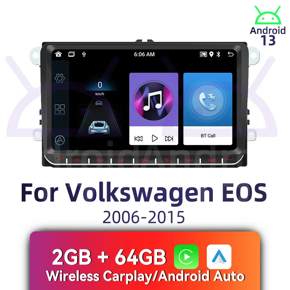 

9-дюймовая автомобильная 2-диночная стереосистема CarPlay Android для VW Volkswagen EOS 2006-2015 — головное устройство авторадио с навигацией, мультимедийное радио BT
