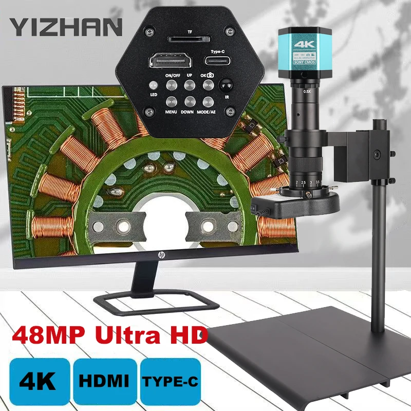4K 48MP Video microscopio HDMI USB microscopio industriale fotocamera Type-C CCD zoom 1-180X per la raccolta delle immagini di saldatura