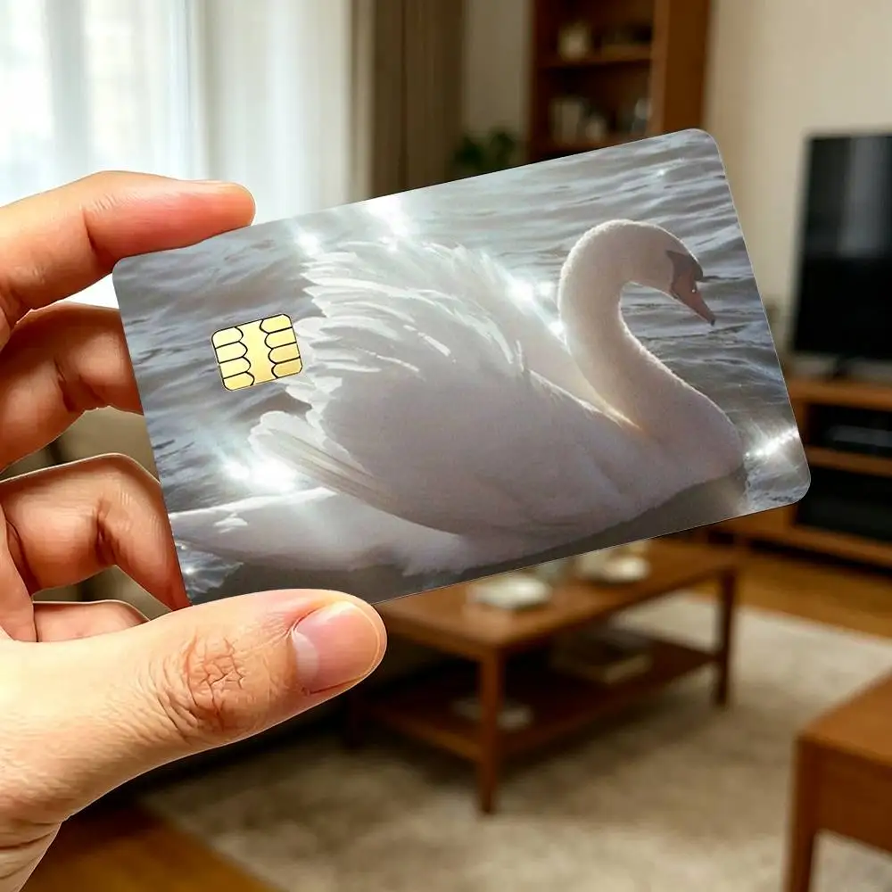 Elegant White Swan Credit Card Stickers Skin For Bank Debit Decorative Protection Scratch-resistant Gift