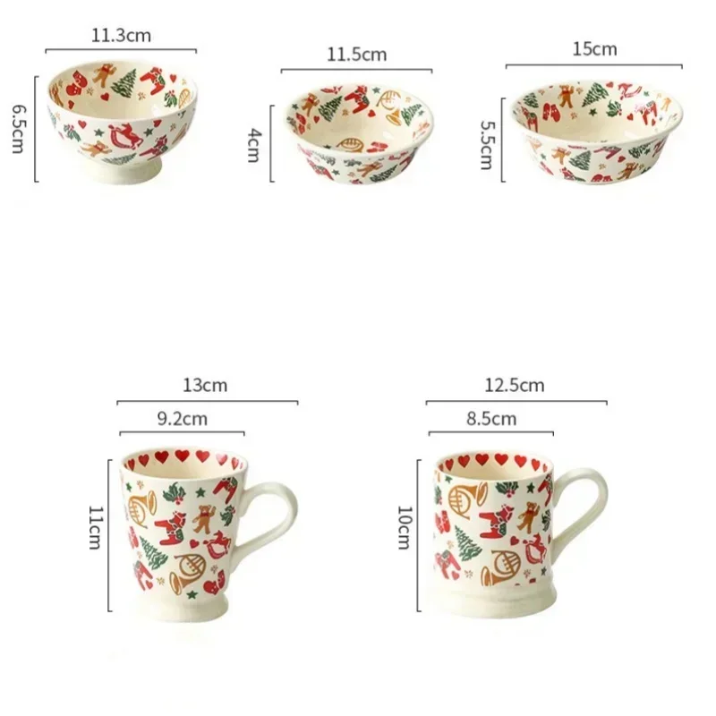 Christmas Ceramic Tableware Retro Bowls Plates Water Cup Breakfast Dessert Noodle Bowls Coffee Milk Cup Microwaveable Xmas Gift - view 6