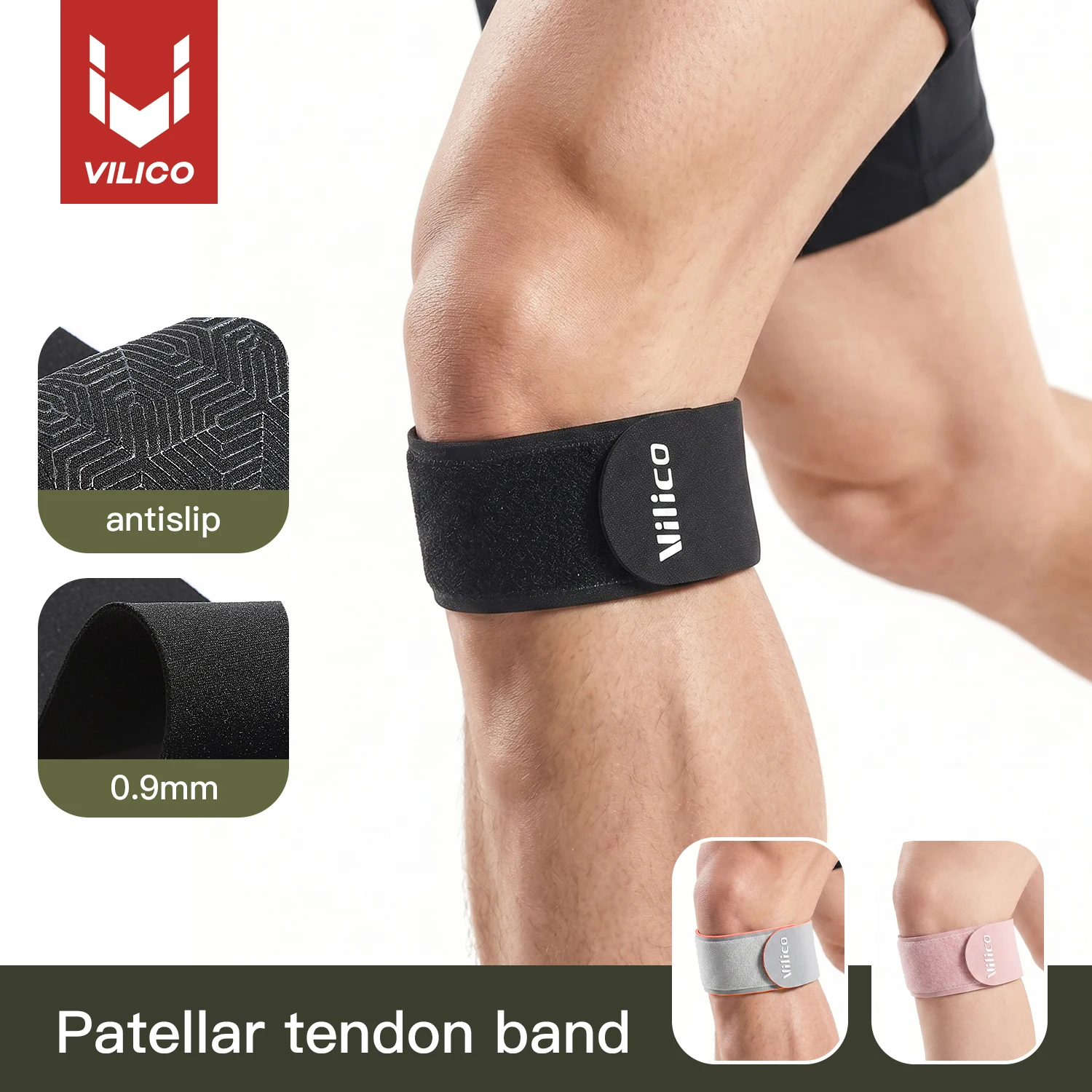 1 Unidade Faixa de Compressão para Tendão Patelar Vilico Ultrafina 0.9mm Antiderrapante Ajustável para Corrida Ciclismo Treino, Unissex
