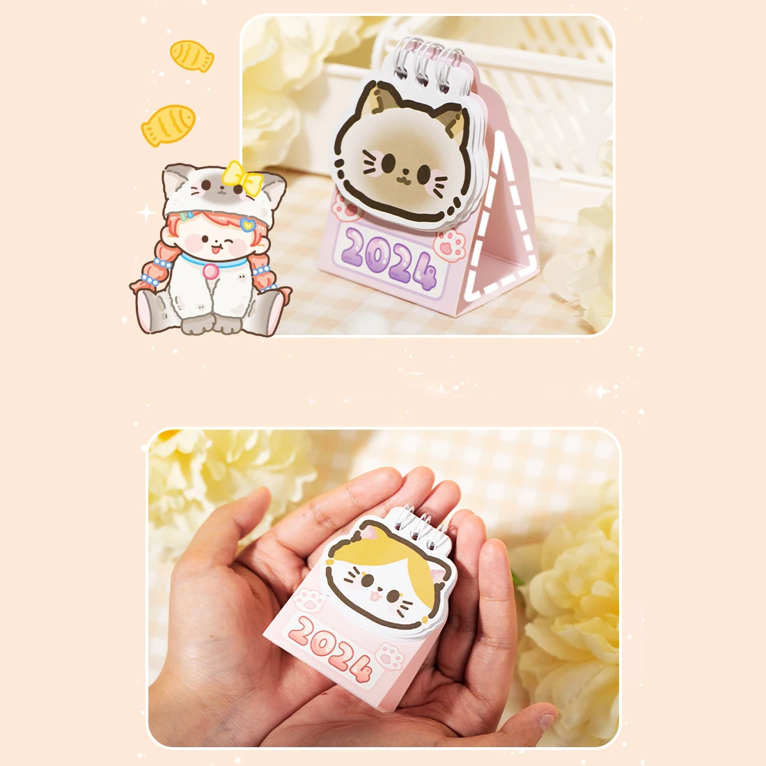 Mr. Paper Cute Cat Desk 2024 Calendar Cartoon Mini Portable Calendar Record Book Kawaii Desk Accessories Supplies 6 Style