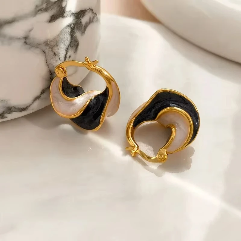 FTCY Enamel Blue Color Metal Texture Hoop Earrings for Women Retro Geometric Creative Women\'s Earrings Jewelry Gifts