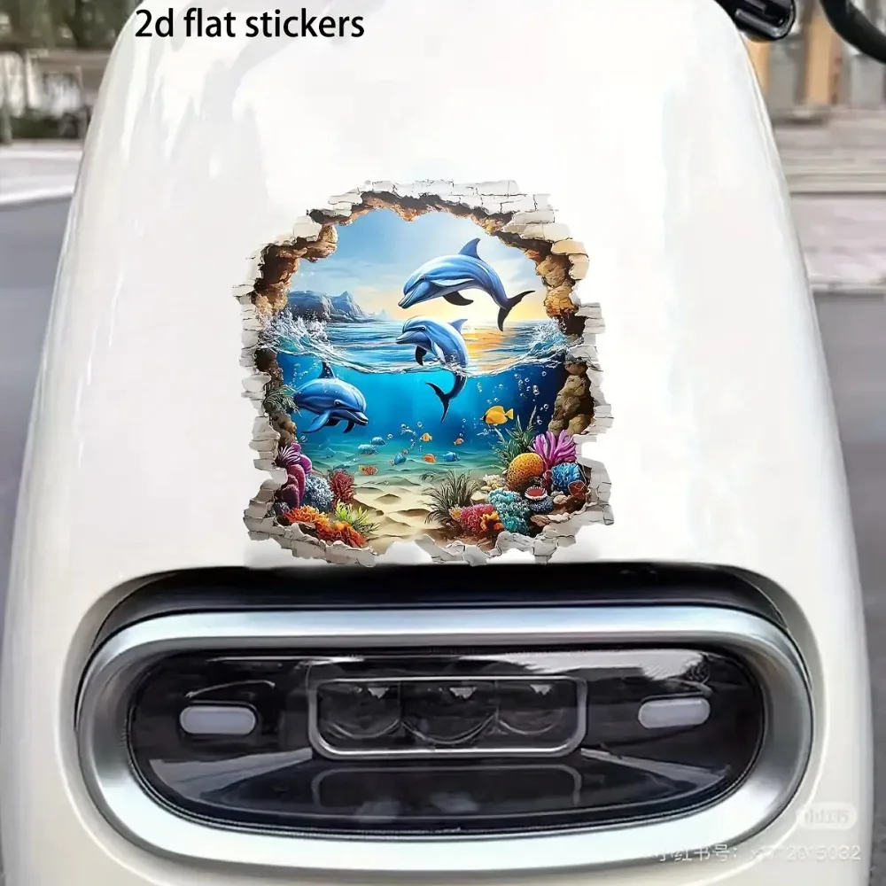 Ocean World Vinyl Sticker Vibrant Underwater Scene with Dolphins Coral Reefs& Marine Life Self Adhesive Decal for Cars