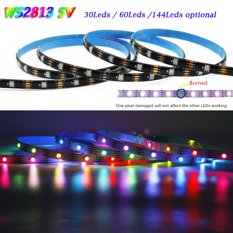 

Модифицируемая Светодиодная лента WS2813 5050 RGB, 1 ~ 5 м, 5 в постоянного тока, 30/60/144 светодиодов/м, WS2812B, обновленная двухсигнальная, WS2811 IC пикселей, аналогичная лента