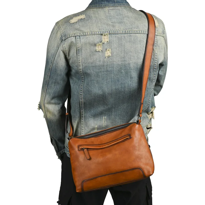 

Genuine leather horizontal square men's single-shoulder bag with large capacity high-end multi-pocket travel crossbody men's bag