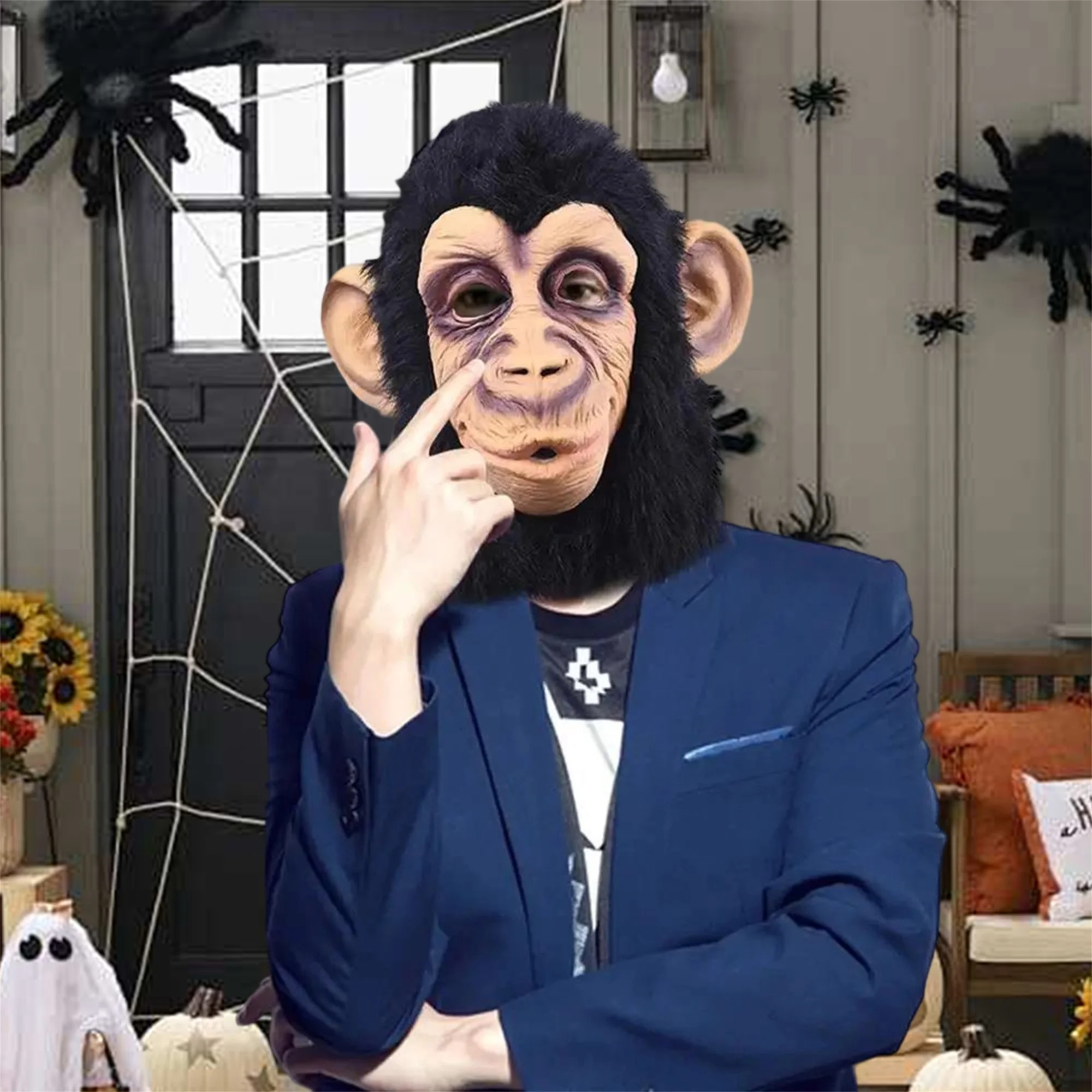 قبعة زي غوريلا، غطاء رأس على شكل حيوان واقعي لملابس الهالوين والحفلات التنكرية مع الأصدقاء #1