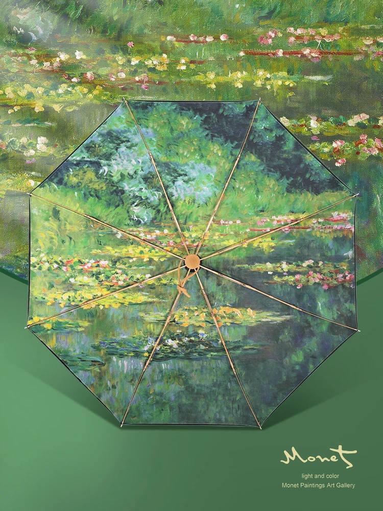 Double-sided Monet Oil Painting Double-layered Sun Protection Portable Tri-fold Unisex Umbrella Parasol Home Supplies Gift