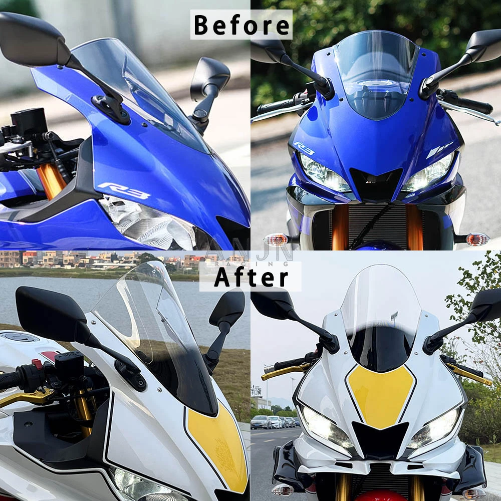 R3 RACE HIGH WINDSCREEN For YAMAHA YZF-R3 R25 V2 YZF 2019-2024 2021 2022 Sport Touring Windshield Double Bubble Deflector Series