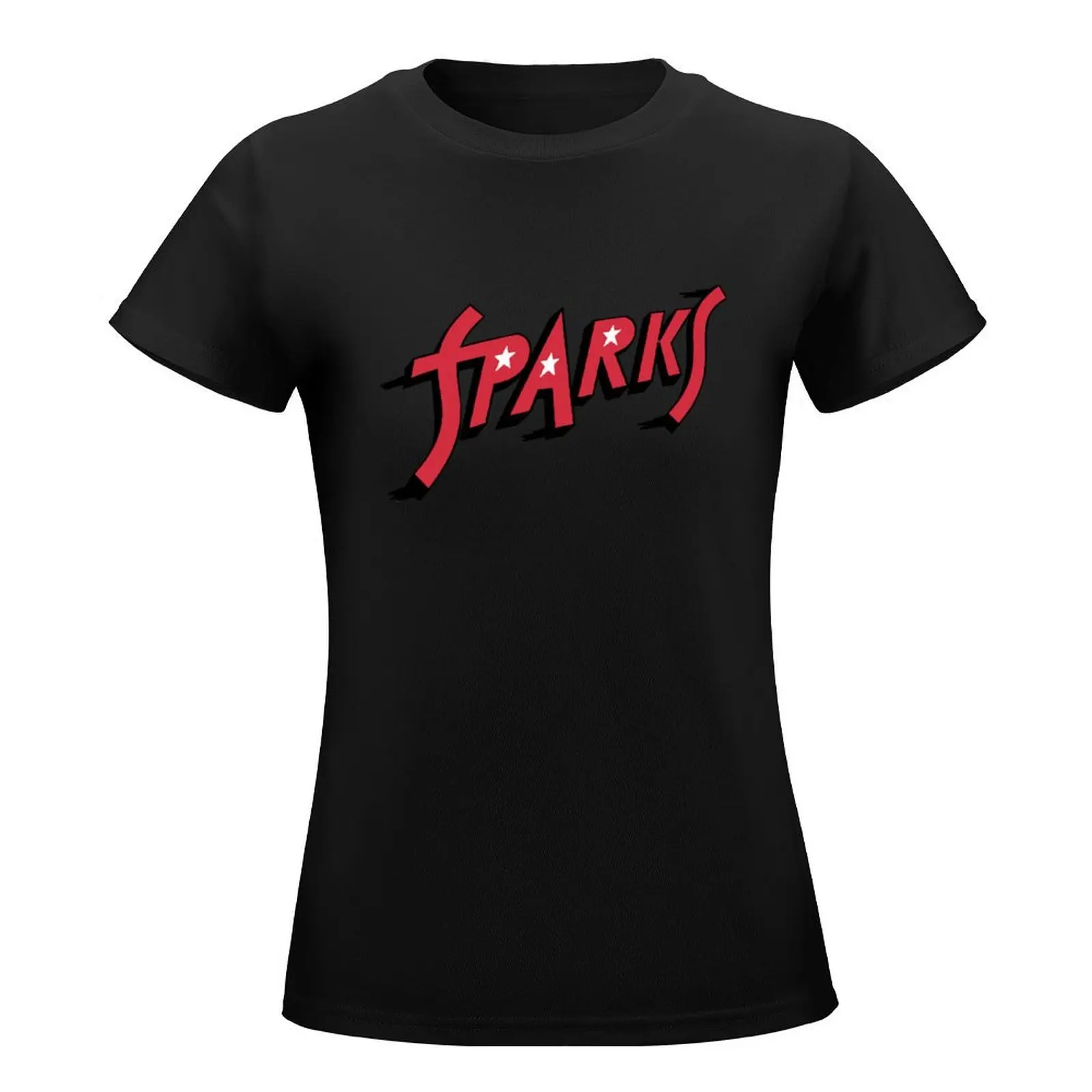 Sparks red stars band camiseta de gran tamaño, camisetas gráficas, top de verano, camiseta para mujer