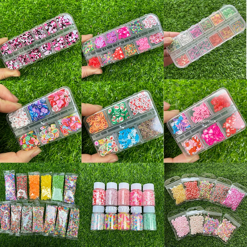 

Christmas nail stickers Summer 3D Fruits Series Soft Clay Slices Strawberry Lemon Flowers Nail Sequins For Nail Art Decorations