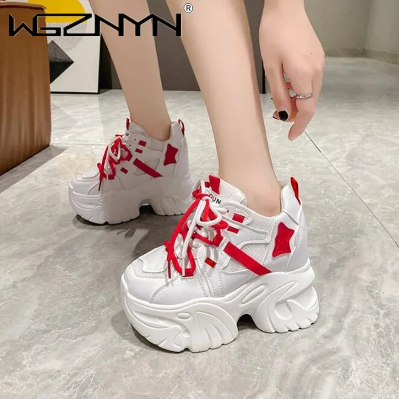 

10.5CM High Platform Women Sneakers Autumn Thick Sole Casual Dad Chunky Shoes Woman Leather Sports Walking Shoes Zapatos Mujer