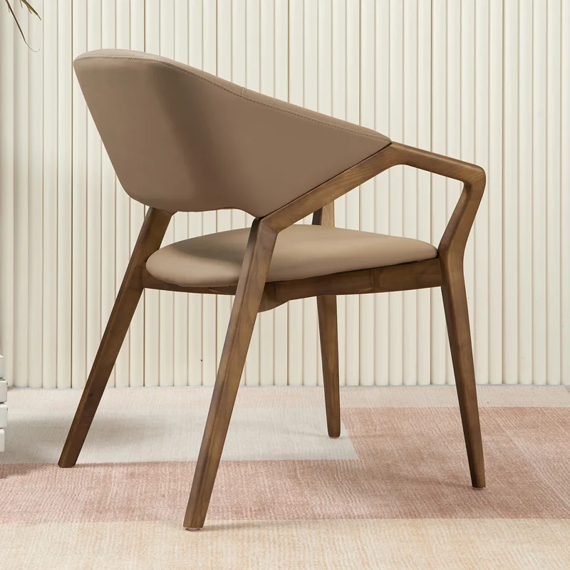 Italian minimalist ash wood solid wood dining chair household with armrest back chair Nordic