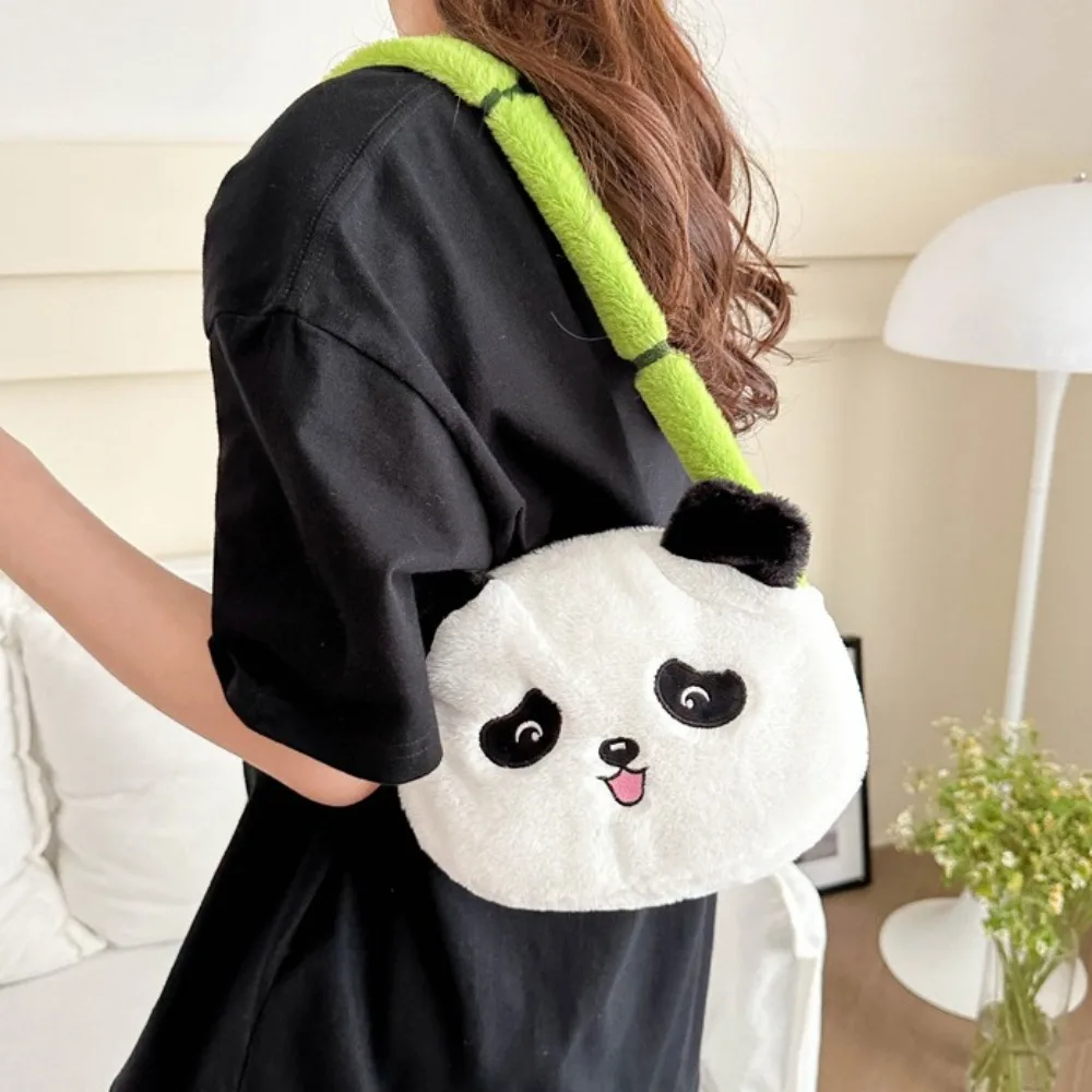 Lässige Cartoon Plüsch Panda Tasche große Kapazität grünen Riemen Tier Umhängetasche Spielzeug niedlichen weichen Puppe Handtasche Schule