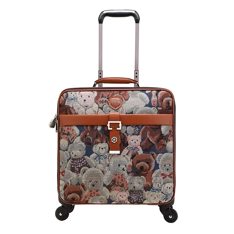 Hot! New Oxford cloth luggage sets Women Cartoon rolling luggage with handbag Men Retro trolley suitcase travel bag carry-ons