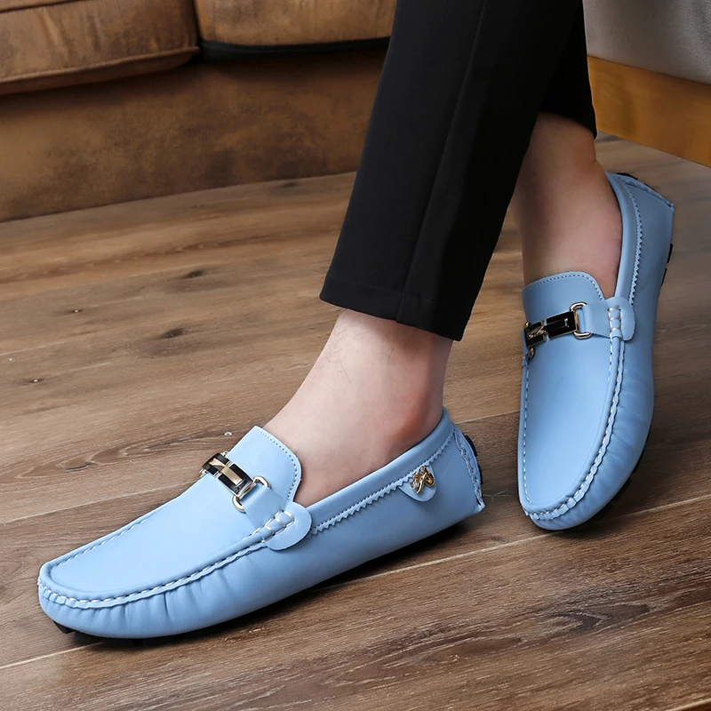 Fashion Colorful Men Casual Moccasins Loafers Sky Blue Youth Large Size 35-48 Boys Men Luxury Brand Moccasin Shoes