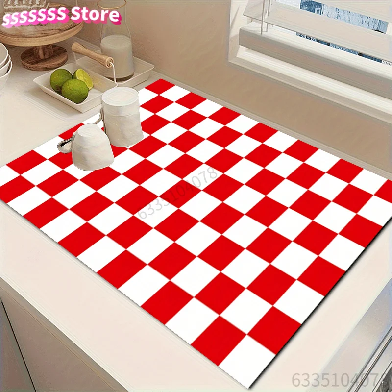 Colorful Print Soft Absorbent Kitchen Counter Drying Mat with Non-Slip Rubber Backing - Quick-Dry Stain-Hiding for Dishes & Cof