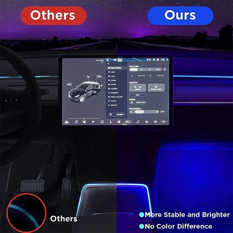 New Tesla RGB Ambient Lamp For Model 3 Y 2021 2022Interior Refit Decorative LED Neon Light Strip Accessories Djustable color USB