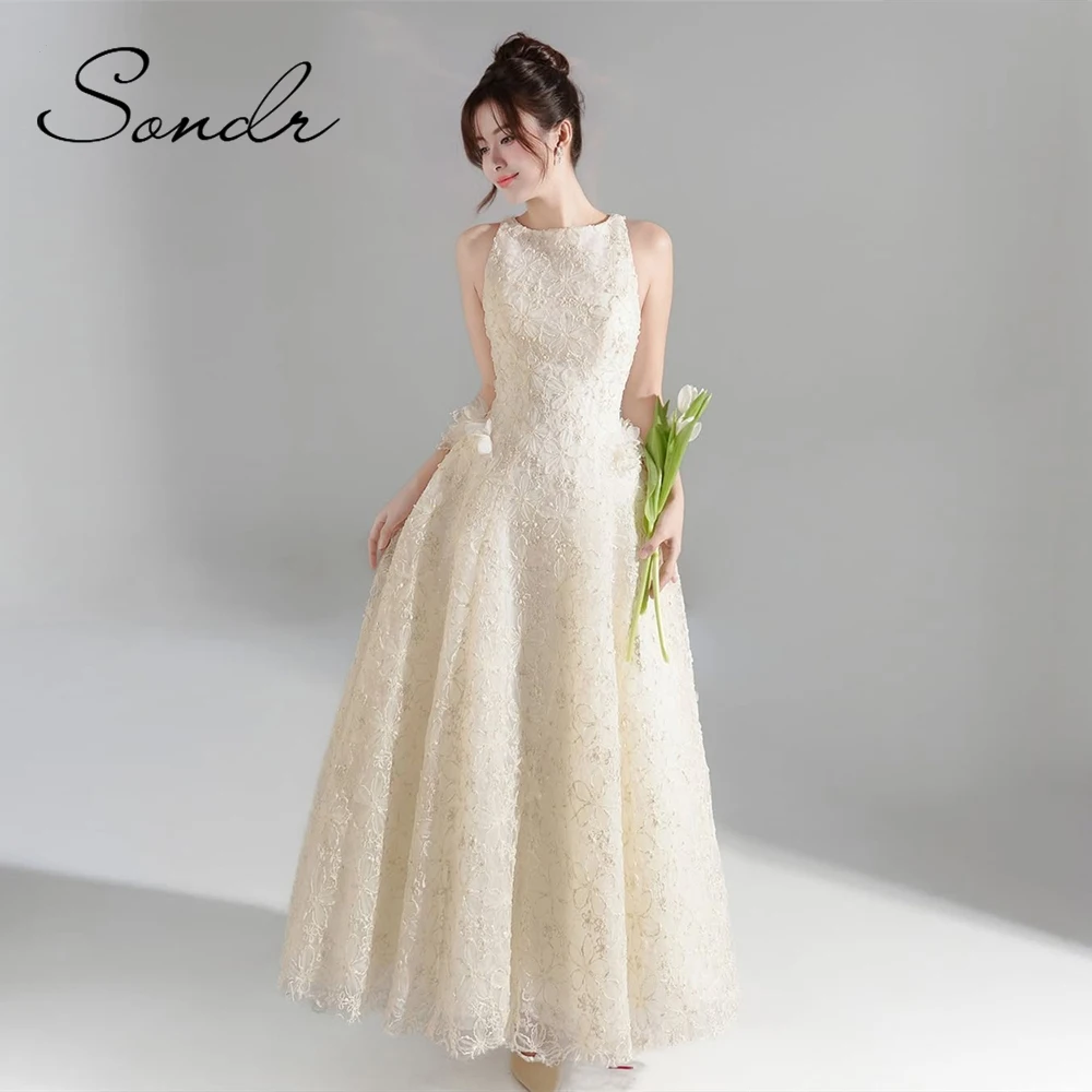 Sondr Luxury Women Party Dresses Korean Wedding Snap Dresses Customized A Line O-Neck Sleeveless Reception Dress Evening Gown