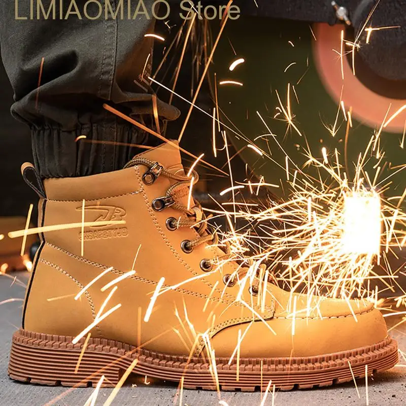 

Big Size Work Shoes Safety Boots Waterproof Steel Toe High Top Puncture Proof Anti-Smashing Ankle Boots Fashion Warm Breathable