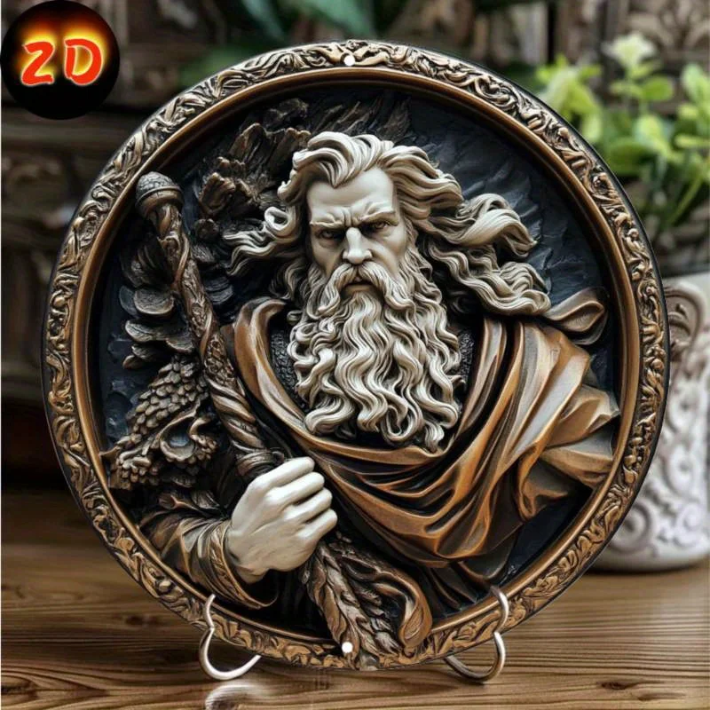 

Zeus: Round Retro Aluminum Sign of The King of Gods, Office Decoration, Wall Decoration Painting, for Home, Bar, Bathroom, Party