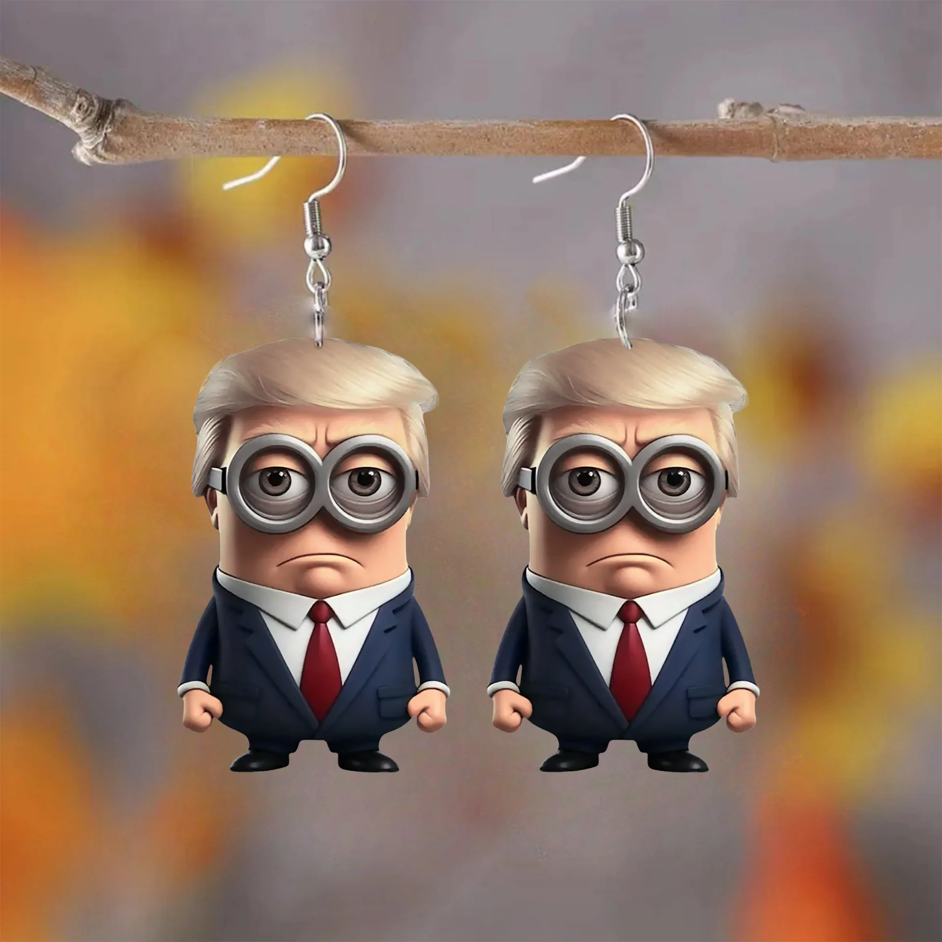 1 pair of Trump earrings, cartoon acrylic stylish and fun gift creative earornament