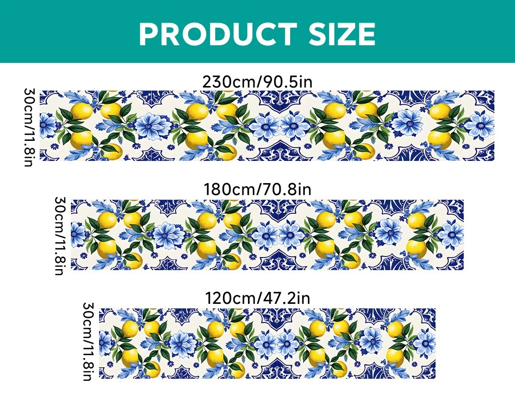 1-Piece Lemon & Blue Floral Print Table Runner, Universal Table Runner for Family Gatherings, Parties & Indoor/Outdoor Use