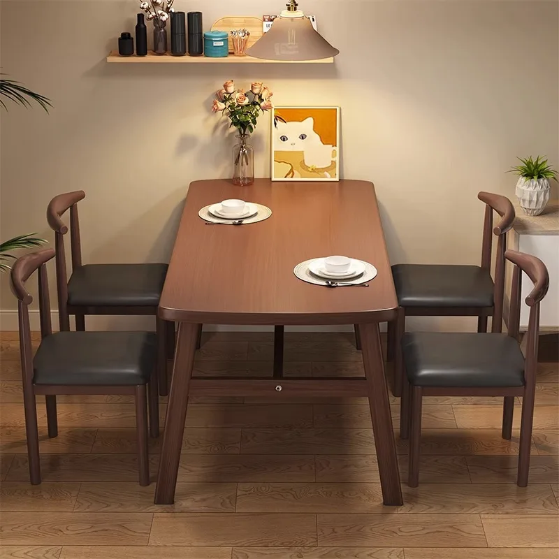 Dining table household small apartment Nordic light luxury rectangular four-person catering commercial table